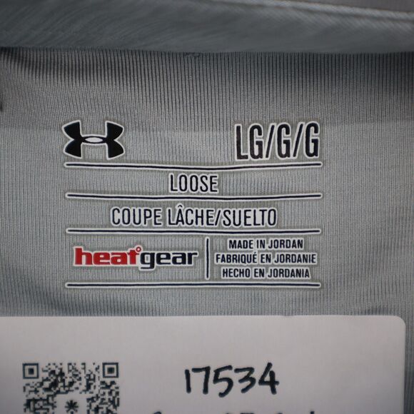 Under Armour Shirt Mens L Gray Stripe Chest Button Short Sleeve Collared Top - Picture 2 of 16